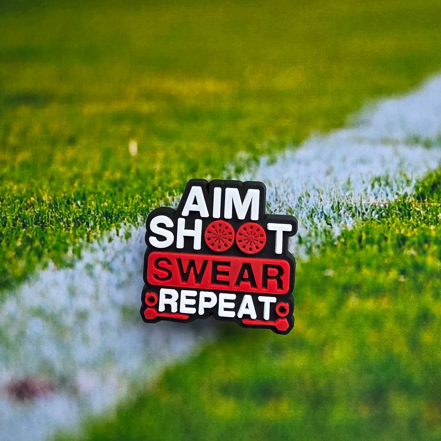 Darts Croc Charm – “Aim, Shoot, Swear, Repeat”