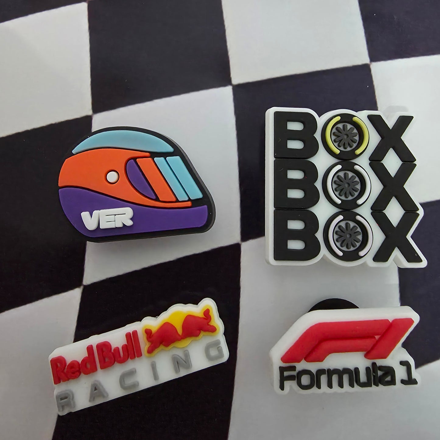 Max Verstappen inspired Formula 1 Croc Charms – Set of 4