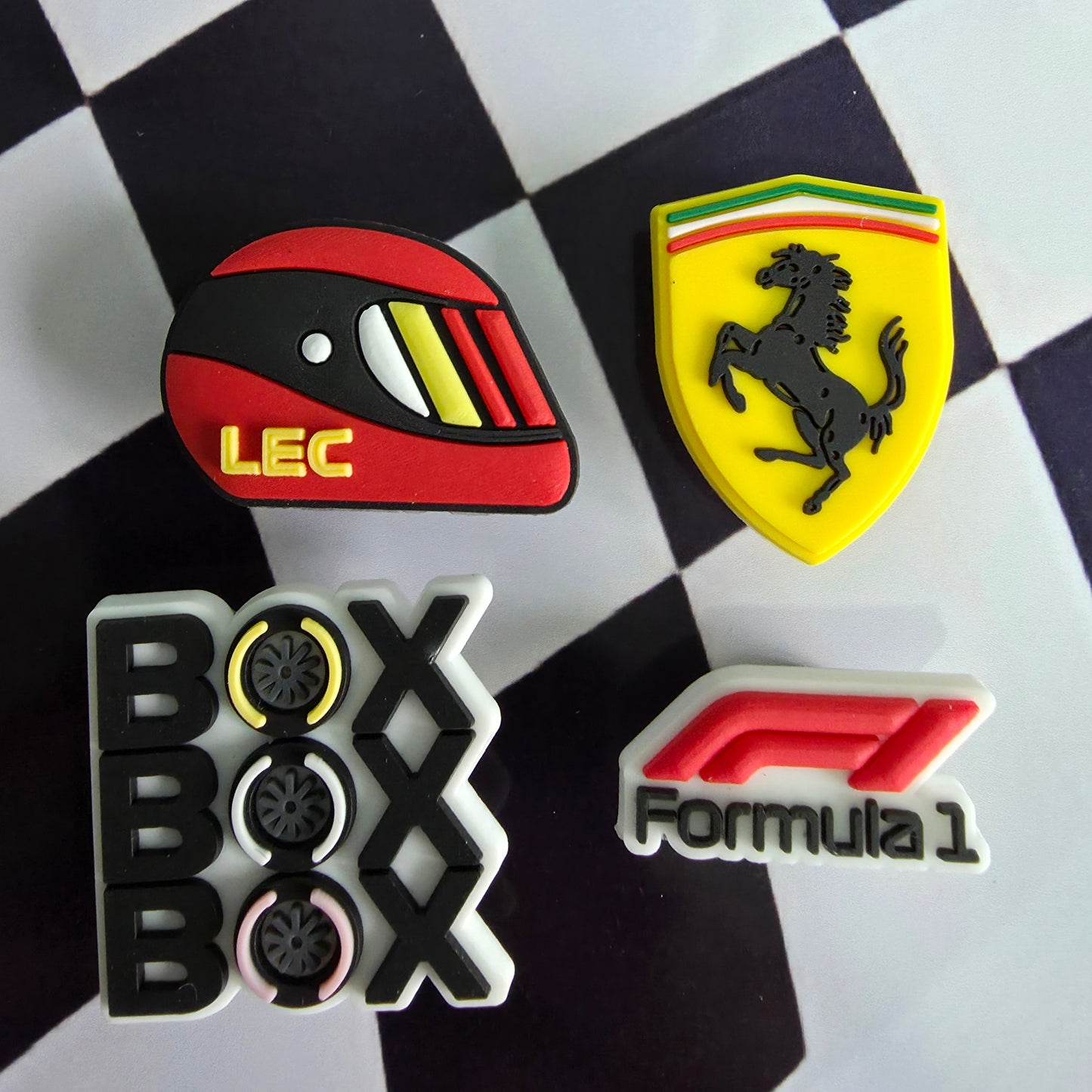 charles leclerc croc charms set red white helmet design