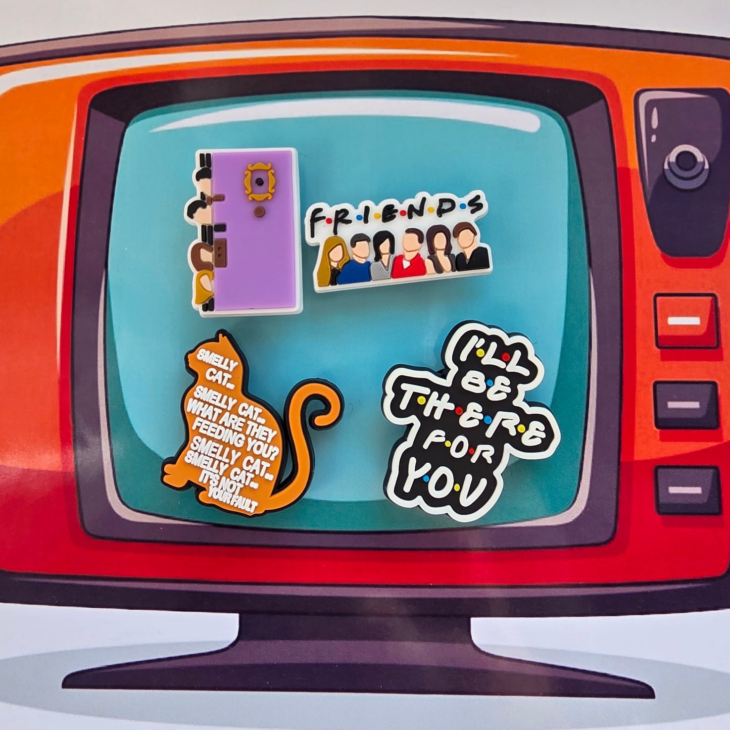 Set of 4 TV show Croc charms – Friends designs