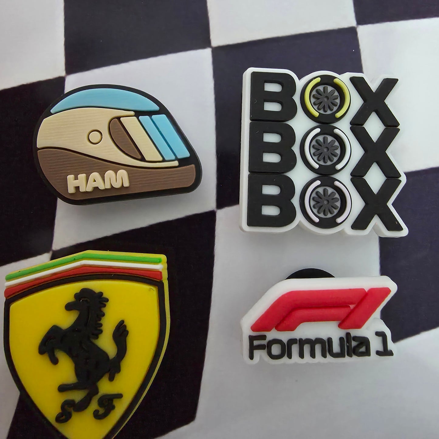 Lewis Hamilton inspired Formula 1 Croc Charms – Set of 4
